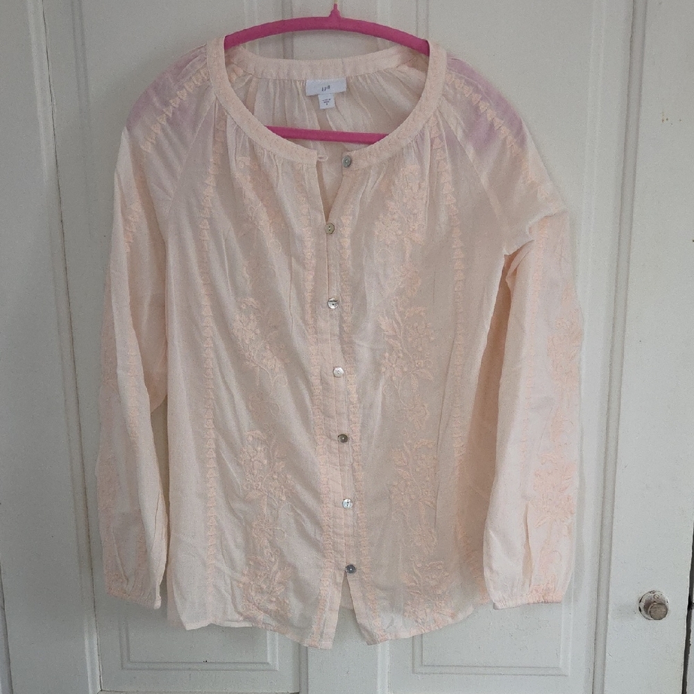 J. Jill Pale Blush Embroidered Button-Front Peasant Blouse - Picture 4 of 10